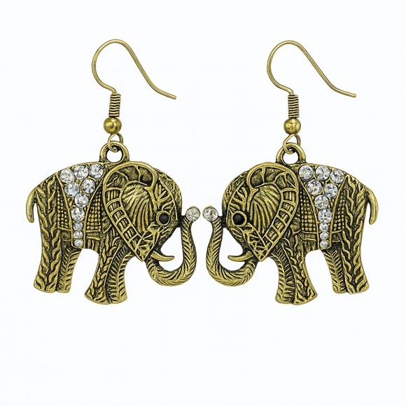 🐘 Gold Elephant Earrings with Crystal Accents - Picture 1 of 2